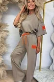 Oatmeal Graphic Badge Oversized T-Shirt With Wide Leg Trouser Co-Ord Set