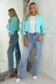 Mint Green Cropped Blazer with Ruched Sleeves