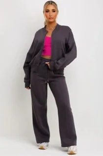 Slate Grey Bomber Sweatshirt With Straight Leg Jogger