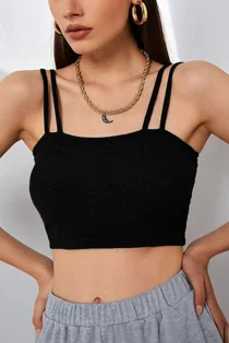 Black Rib Knit Double Strap Crop Top