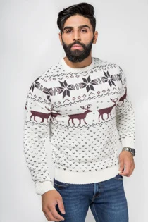 Mens Cream Nordic Stag Festive Christmas Jumper