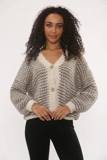 Mocha Chunky Knit Buttoned V Neck Cardigan