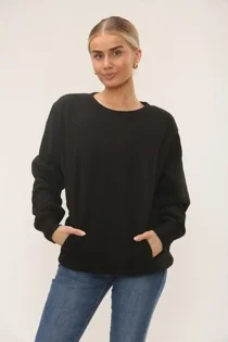 Black Long Sleeve Crewneck Casual Oversized Sweatshirt