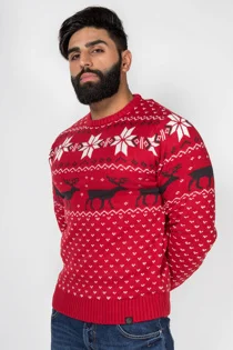 Mens Red Nordic Stag Festive Christmas Jumper