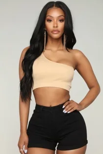 Stone One Shoulder Jersey Crop Top