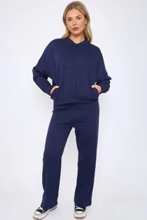 Navy Bomber Sweatshirt With Straight Leg Jogger