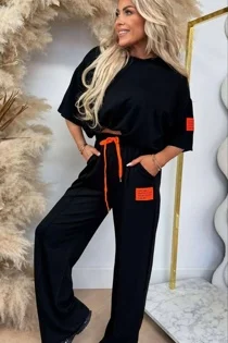 Black Graphic Badge Oversized T-Shirt With Wide Leg Trouser Co-Ord Set