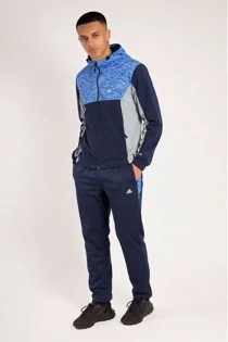Mens Navy Colourblock Hooded Zip-Up Tracksuit Set