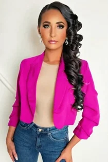 Hot Pink Cropped Blazer with Ruched Sleeves