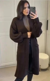 Brown Oversized Balloon Sleeve Knitted Cardigan