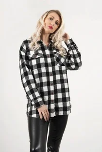 Black And White Checked Balloon Sleeve Shirt