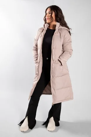 Stone Longline Hooded Puffer Coat 