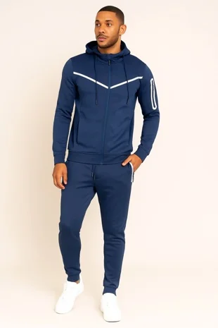 Grey Contrast Full-Zip Hooded Tracksuit