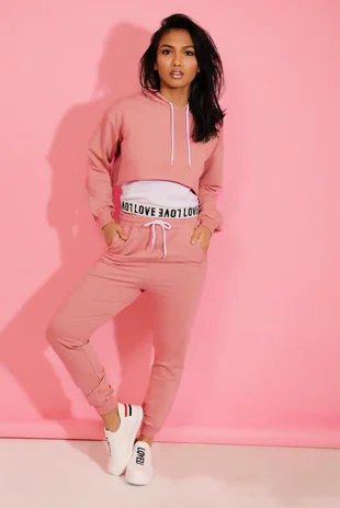 Dusty Love Top Crop Hoodie And Joggers 3 Piece Set