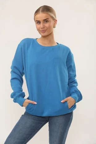 Blue Long Sleeve Crewneck Casual Oversized Sweatshirt