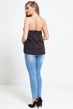 Black Sequin Chain Lock Top 