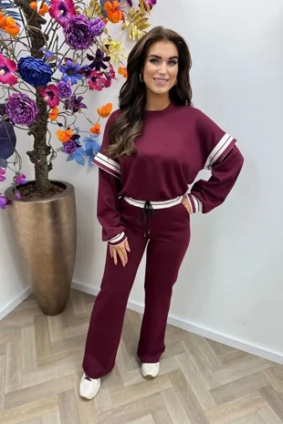 Wine Oversized Lounge Co-Ord Set With Stripe Detail