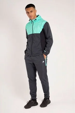 Mens Mint Colourblock Hooded Zip-Up Tracksuit Set