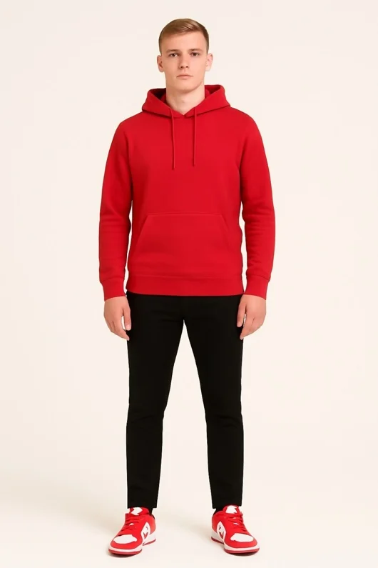 Red Oversized Casual Pullover Hoodie