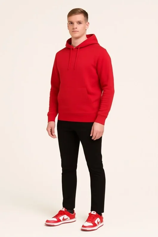 Red Oversized Casual Pullover Hoodie