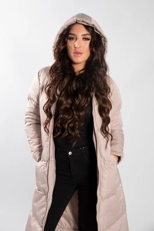 Stone Longline Hooded Puffer Coat 