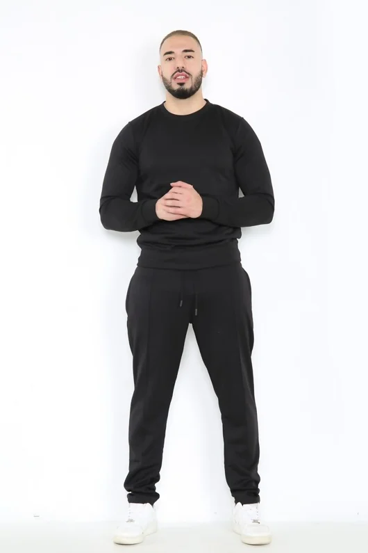 Black Crew Sweatshirt And Pintuck Jogger Tracksuit