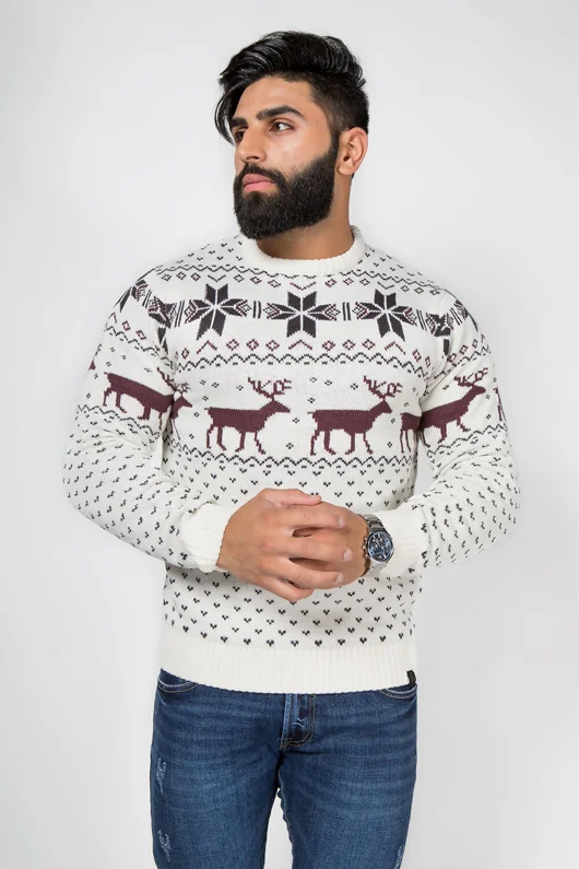 Mens Cream Nordic Stag Festive Christmas Jumper