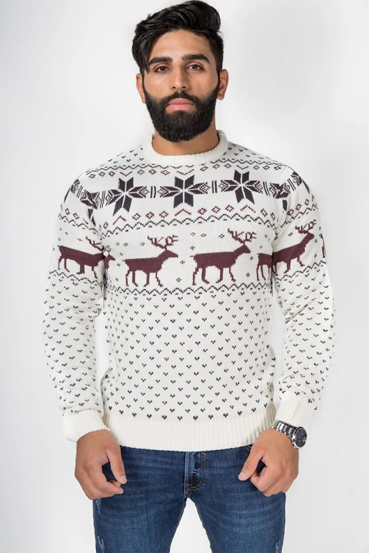Mens Cream Nordic Stag Festive Christmas Jumper
