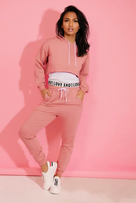 Dusty Love Top Crop Hoodie And Joggers 3 Piece Set