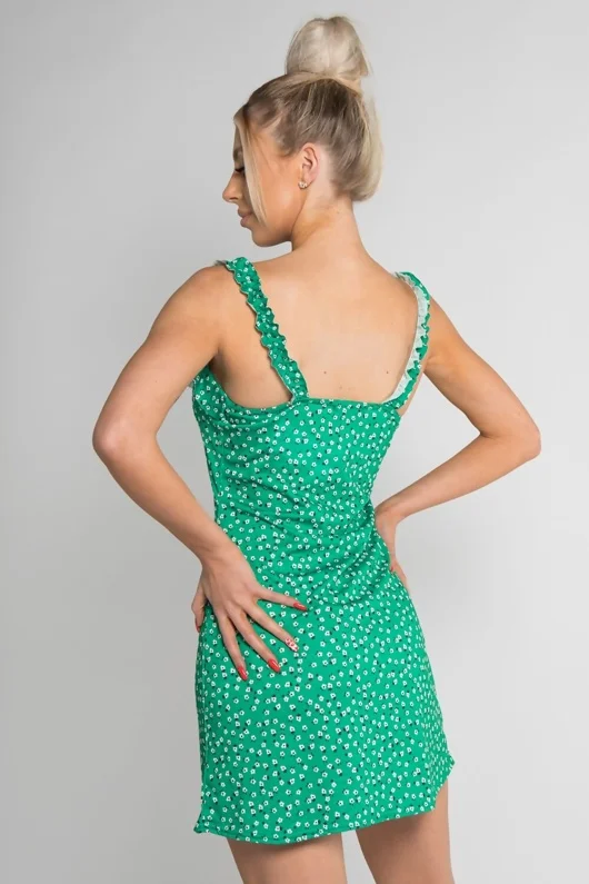 Green Floral Print Frill Detail Shift Dress 