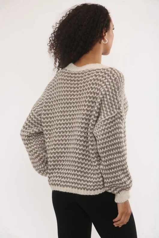 Mocha Chunky Knit Buttoned V Neck Cardigan