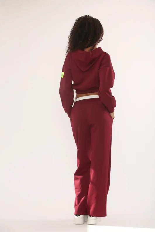 Wine Graphic Badge Zip Up Cropped Hoodie With Contrast Trouser Co-Ord Set