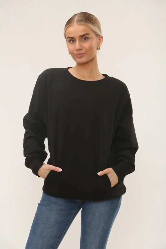 Black Long Sleeve Crewneck Casual Oversized Sweatshirt