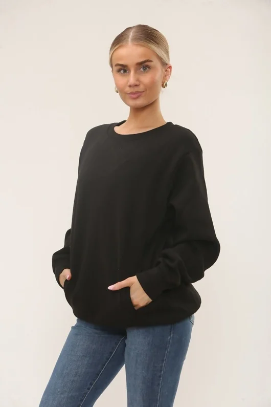 Black Long Sleeve Crewneck Casual Oversized Sweatshirt