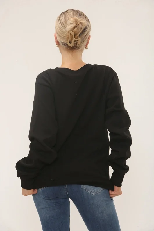 Black Long Sleeve Crewneck Casual Oversized Sweatshirt