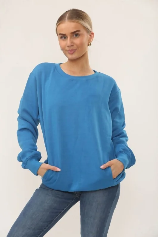 Blue Long Sleeve Crewneck Casual Oversized Sweatshirt