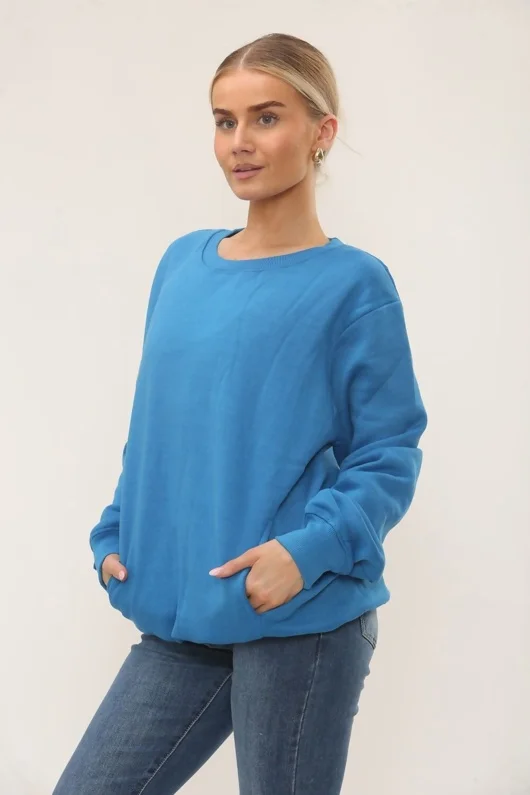 Blue Long Sleeve Crewneck Casual Oversized Sweatshirt