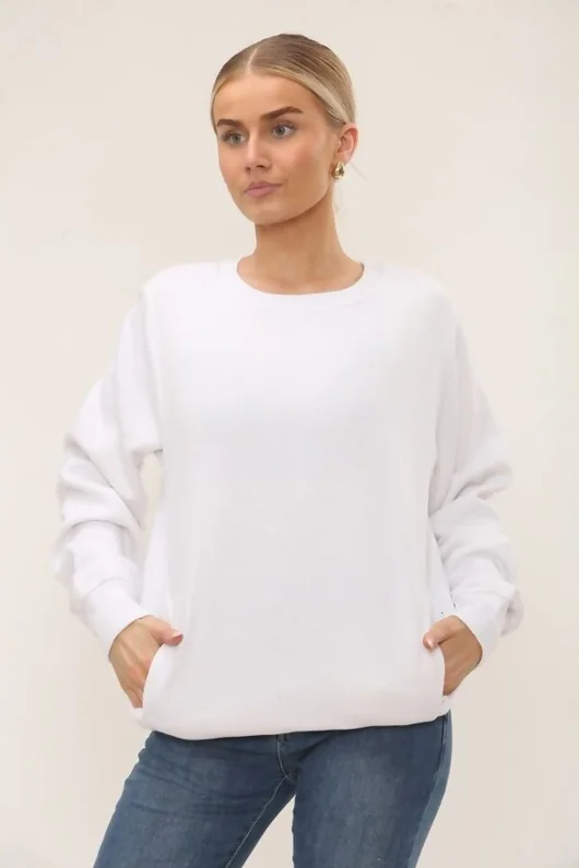 White Long Sleeve Crewneck Casual Oversized Sweatshirt