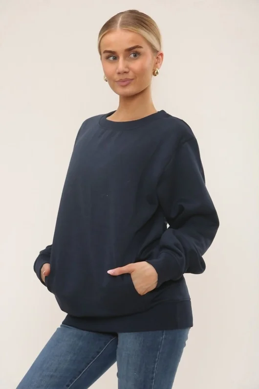 Navy Long Sleeve Crewneck Casual Oversized Sweatshirt