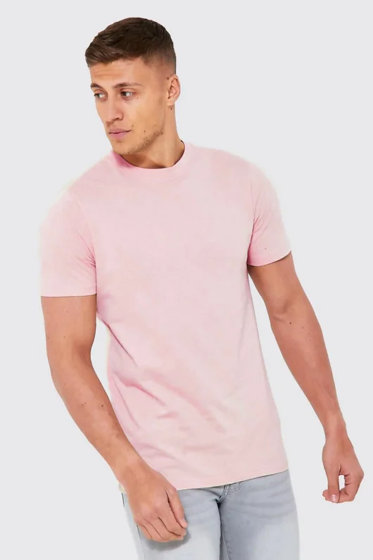 Mens Pink Basic Crew Neck T-Shirt