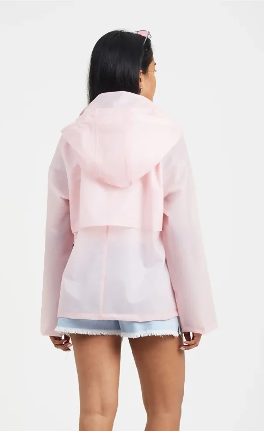 Pink Buttoned Waterproof Hooded Mac Jacket