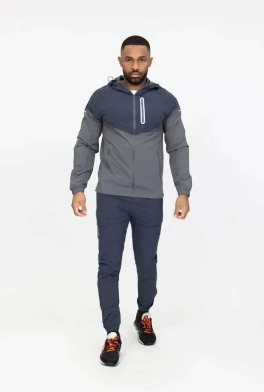 Slate Grey Hooded Softshell Windbreaker and Jogger Tracksuit Set