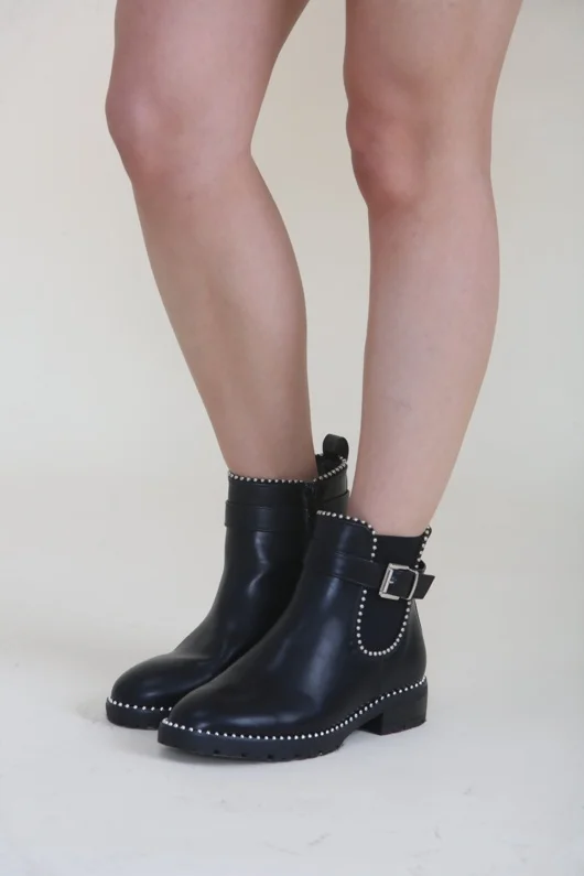 Black Studded Ankle Chelsea Boots
