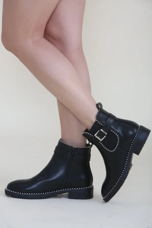 Black Studded Ankle Chelsea Boots