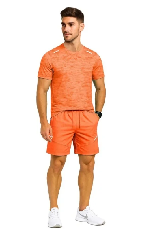 Mens Orange Activewear T-Shirt And Short Set