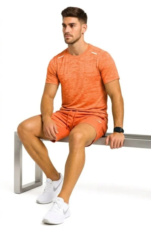 Mens Orange Activewear T-Shirt And Short Set