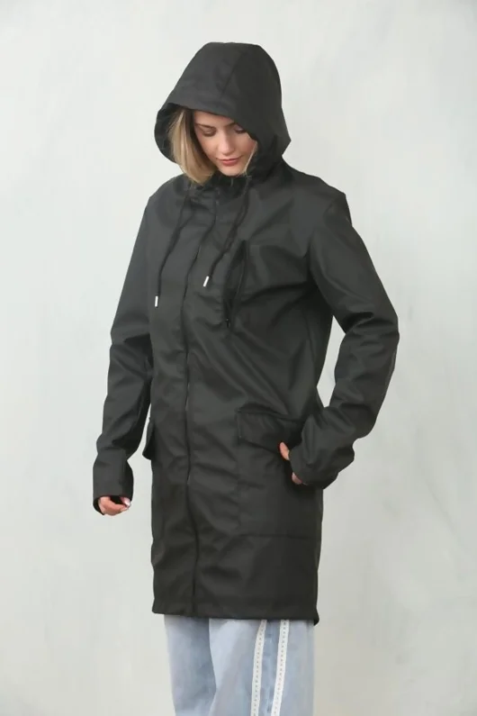 Black All Season Waterproof Hooded Raincoat Jacket