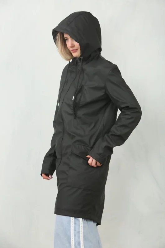 Black All Season Waterproof Hooded Raincoat Jacket