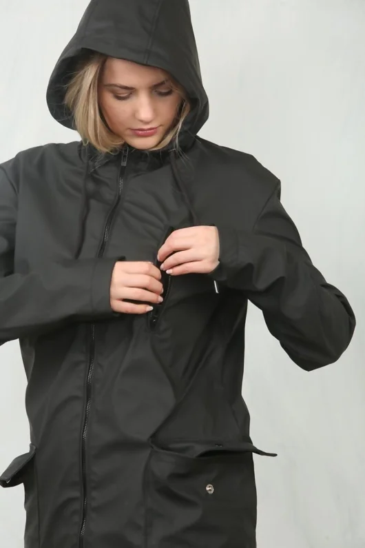 Black All Season Waterproof Hooded Raincoat Jacket