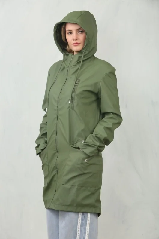 Olive All Season Waterproof Hooded Raincoat Jacket